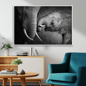 Elephant Family Wall Art Canvas, Framed Elephant Family