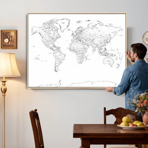 World Map Canvas Print – Framed Modern Detailed Map of the