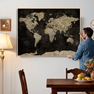 Push Pin World Map Canvas Wall Art Print, Interactive Travel