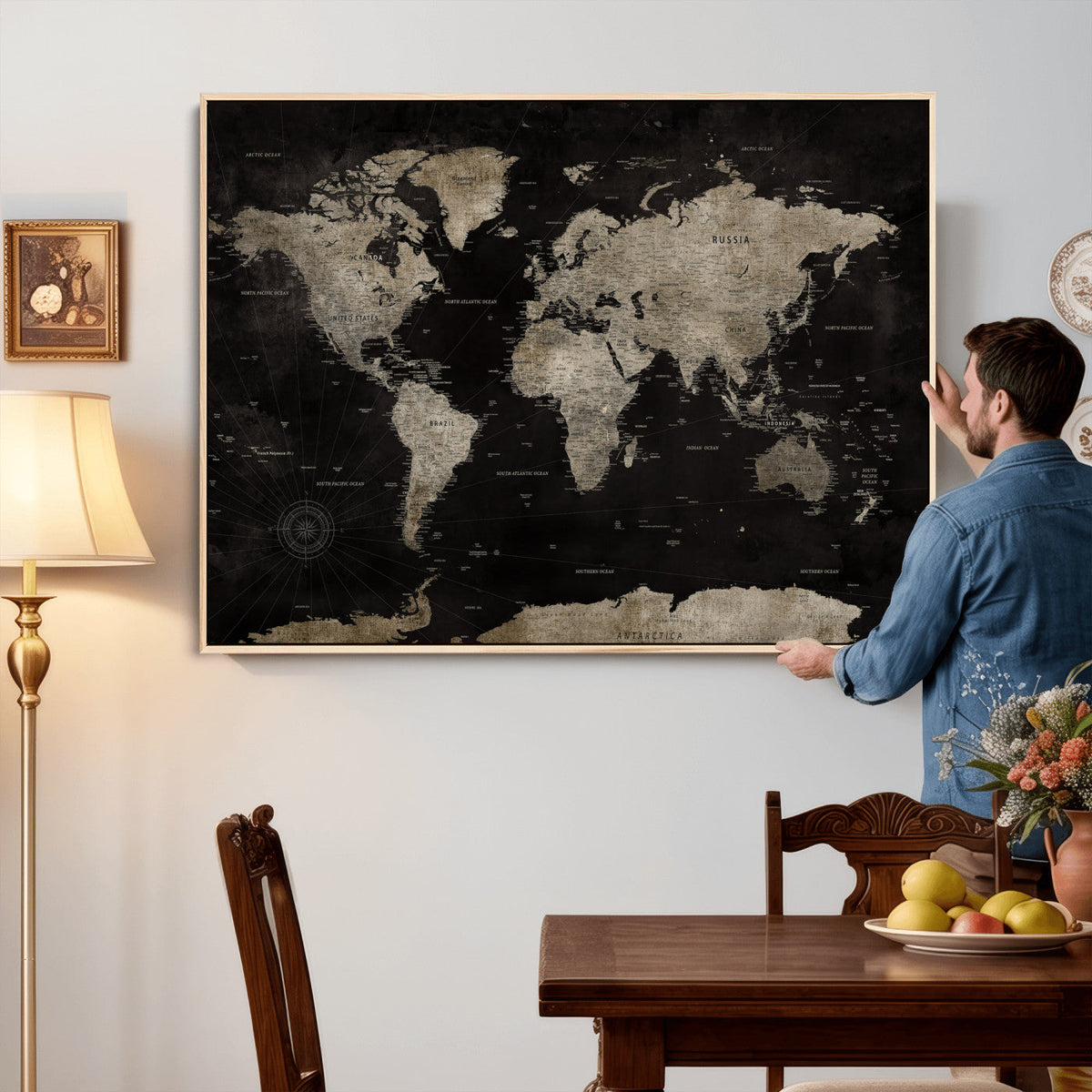 Detailed World Map Wall Art Print - Large Framed World Map