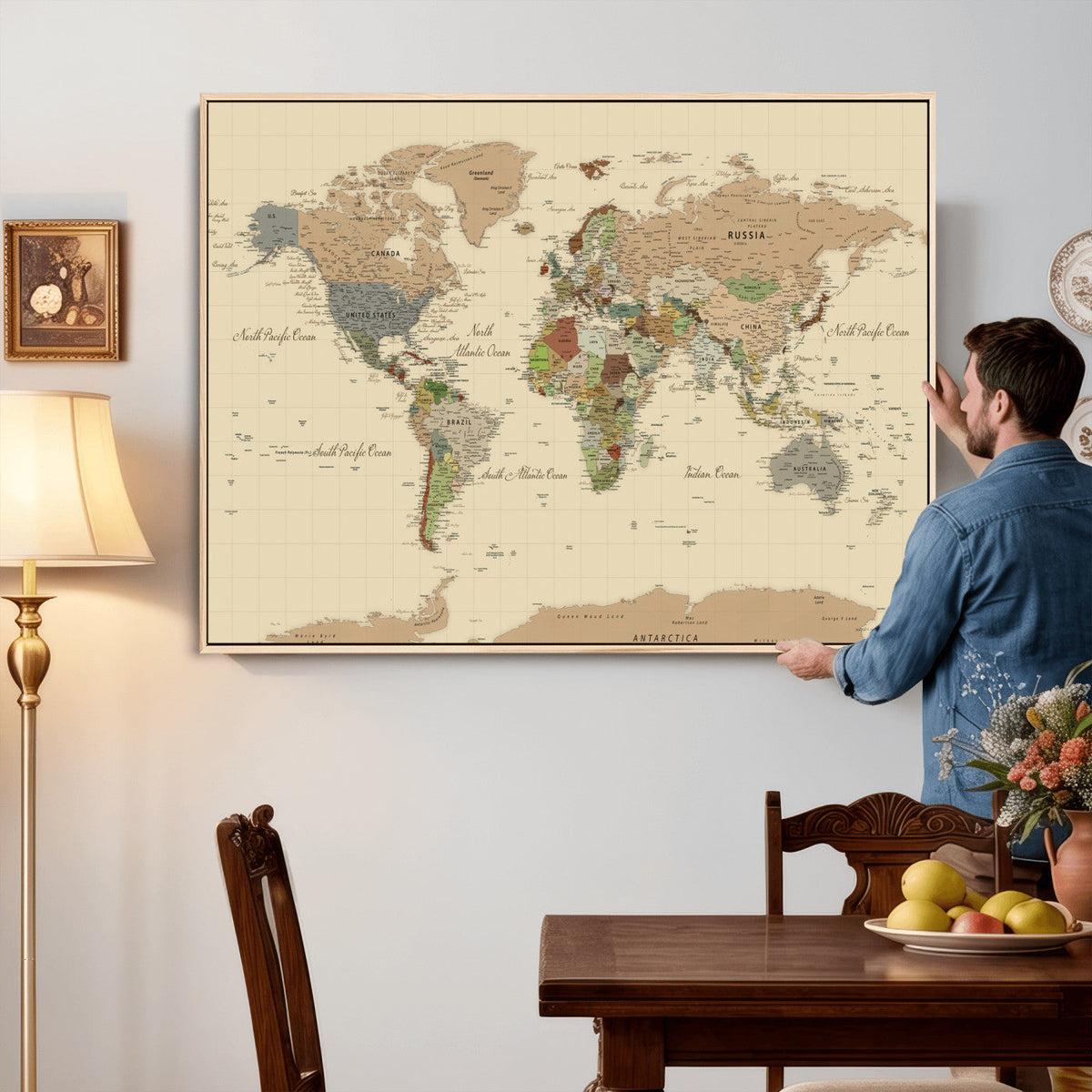 Extra Large World Map Canvas Print – Detailed Map of the