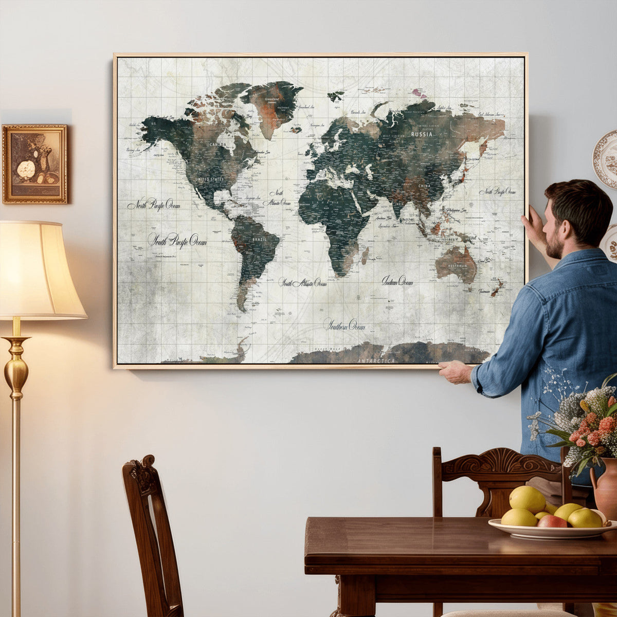 World Map Canvas Print – Framed Travel Map Wall Art for