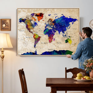 Watercolor World Map Canvas Print – Framed Wall Art for