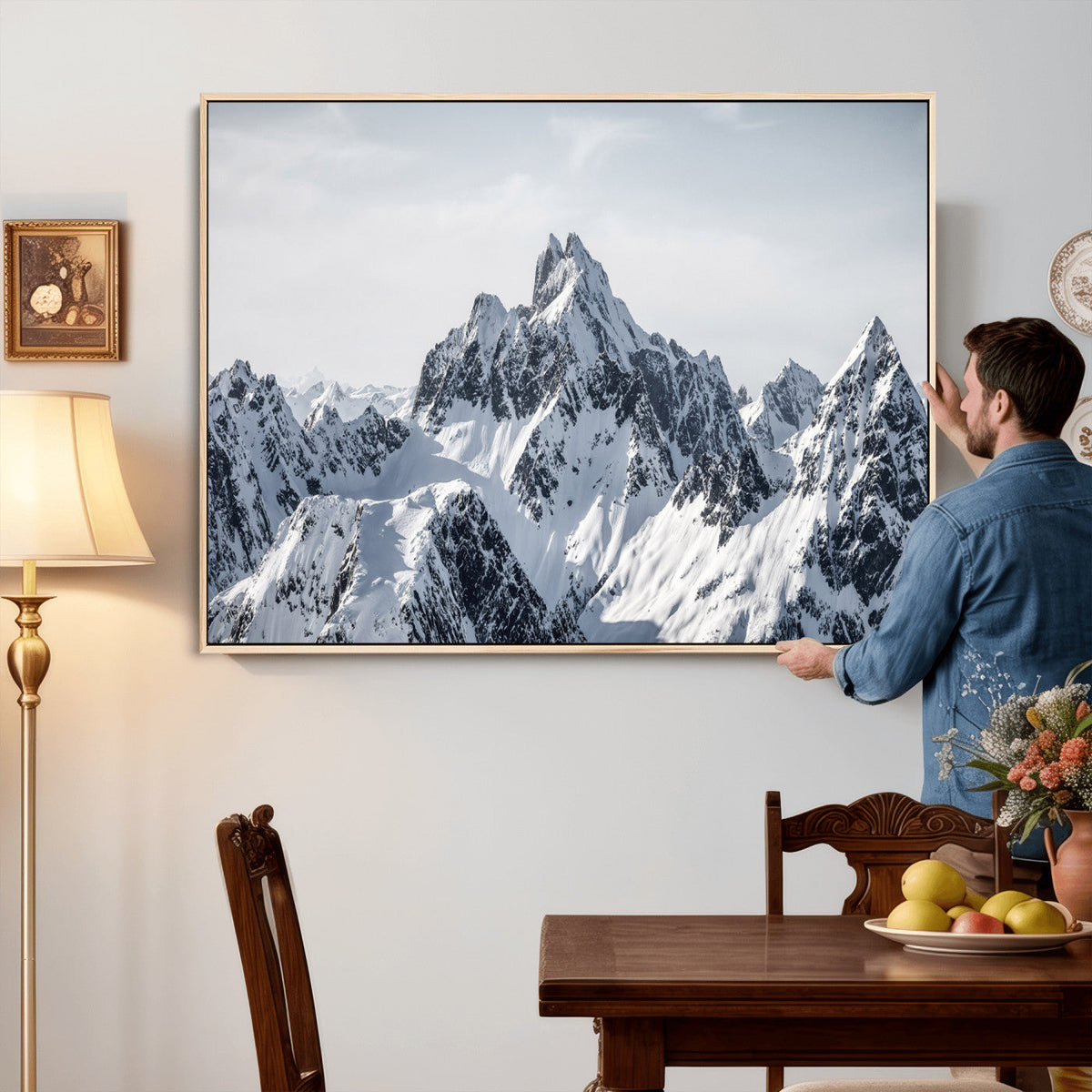 Snowy Mountain Range Canvas Print, Alpine Peaks Landscape