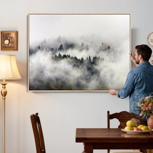 Foggy Forest Wall Art Canvas Print, Misty Pine Tree