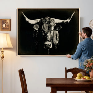Black Bull Wall Art Canvas Print, Texas Longhorn Portrait