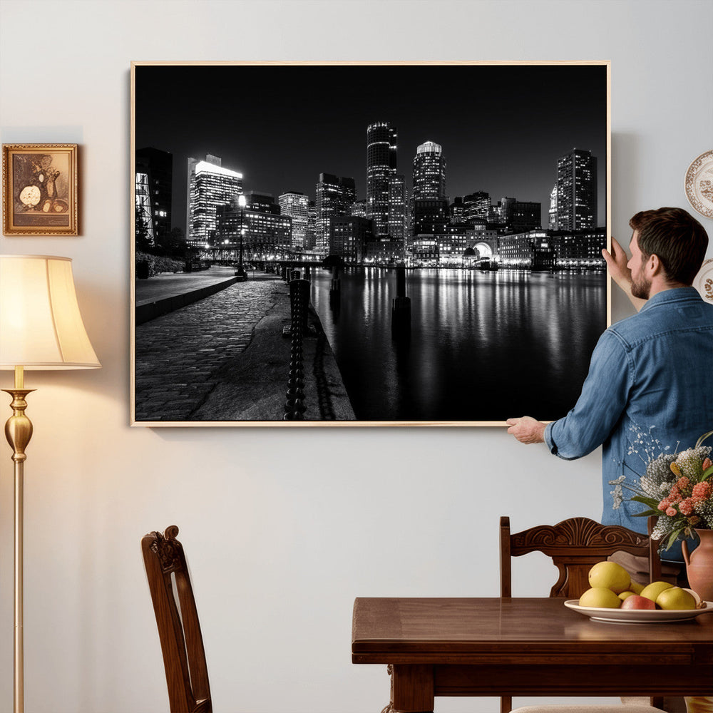 Boston Wall Art Canvas Print, Boston City Downtown Night