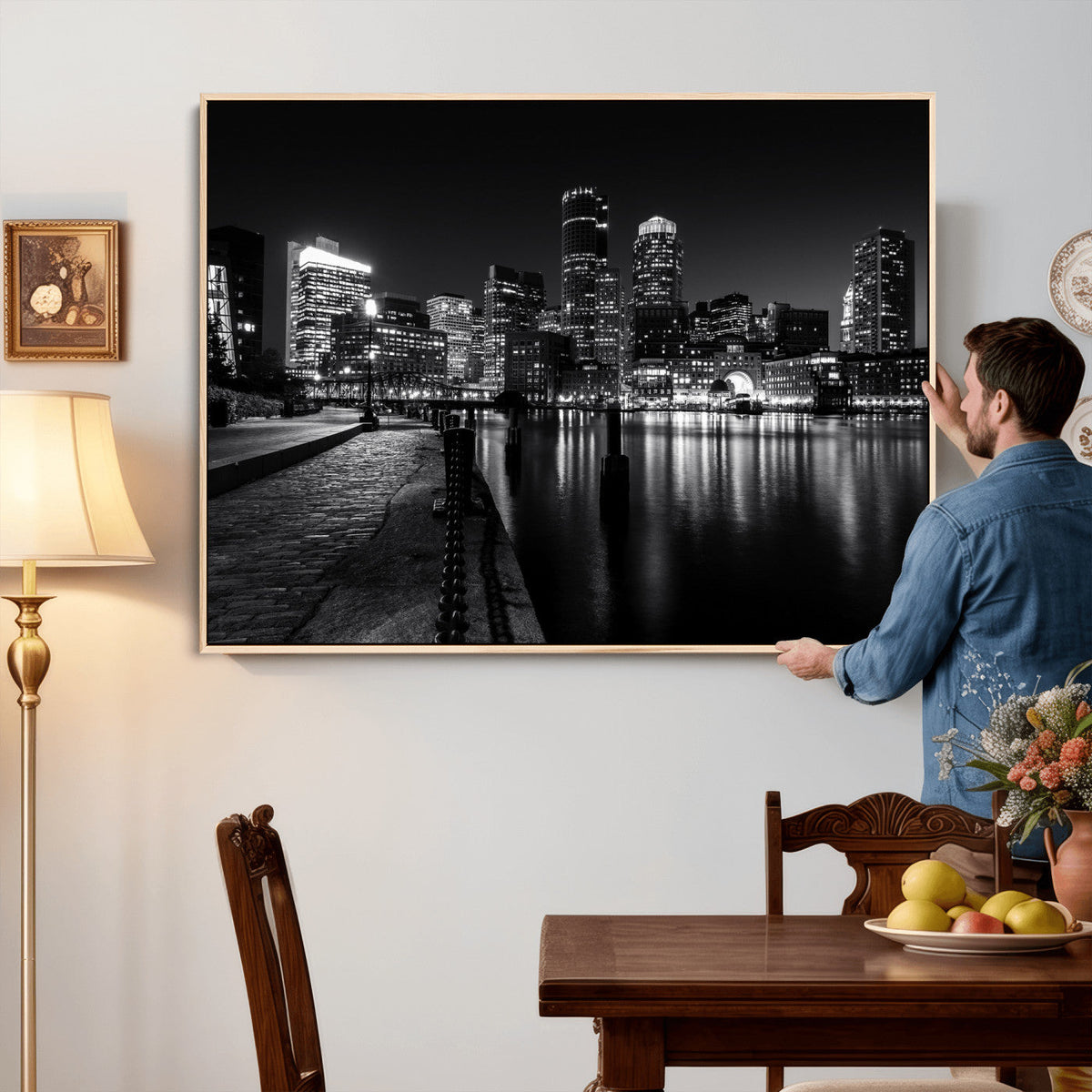Boston Wall Art Canvas Print, Boston City Downtown Night
