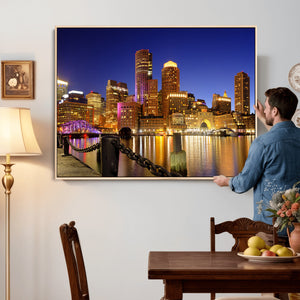 Boston Wall Art Canvas Print, Boston City Downtown Night