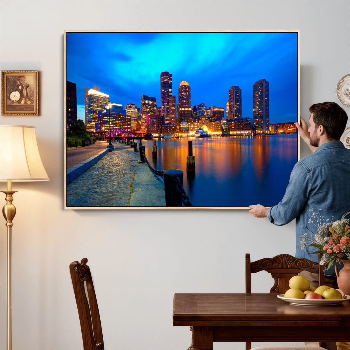 Boston Wall Art Canvas Print, Boston City Downtown Night
