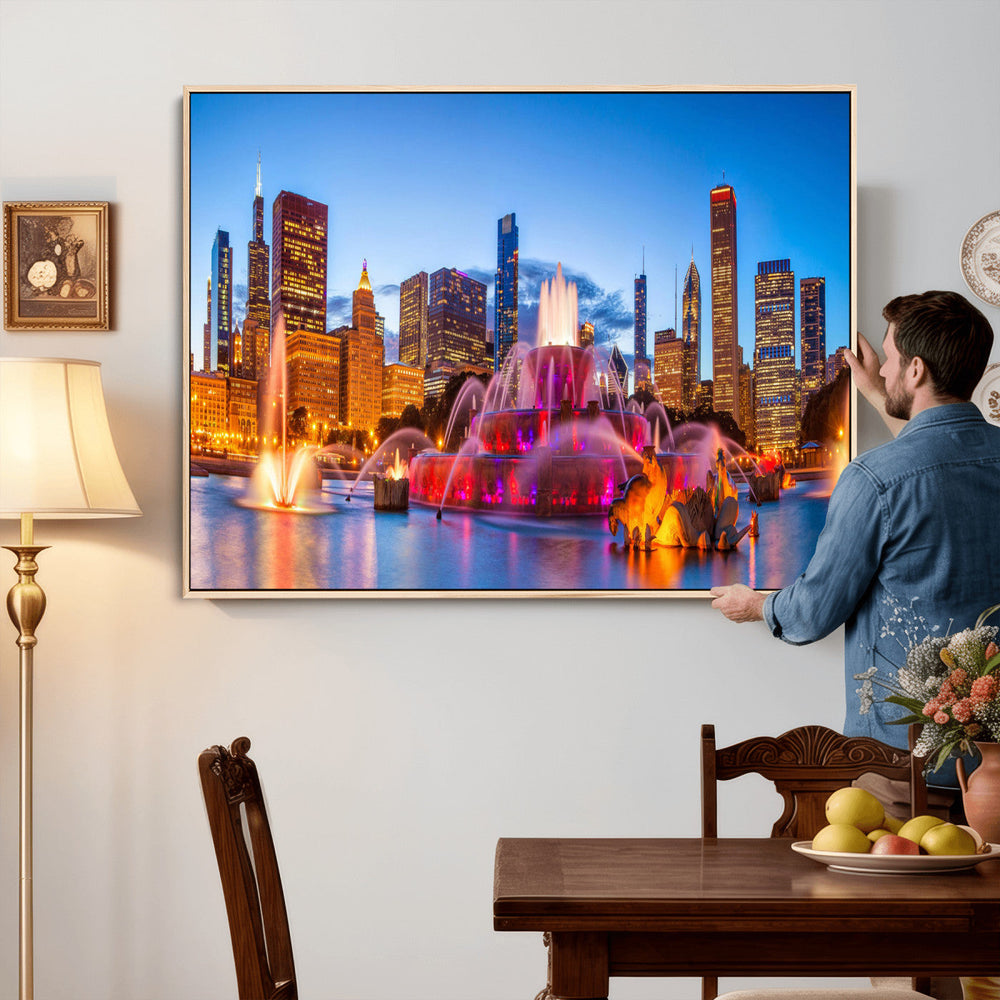 Chicago Wall Art Canvas Print, Chicago City Downtown Night