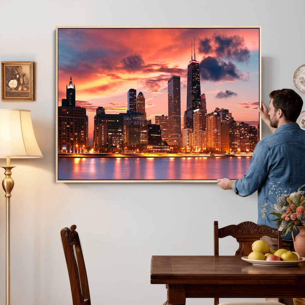 Chicago Wall Art Canvas Print - Chicago City Downtown Night
