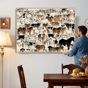 Farmhouse Animals Horse Longhorn Cow Wall Art Canvas Print -