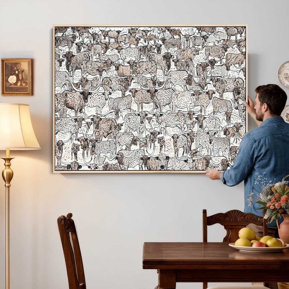 Abstract Texas Cow Wall Art Canvas Print - Farm Longhorn