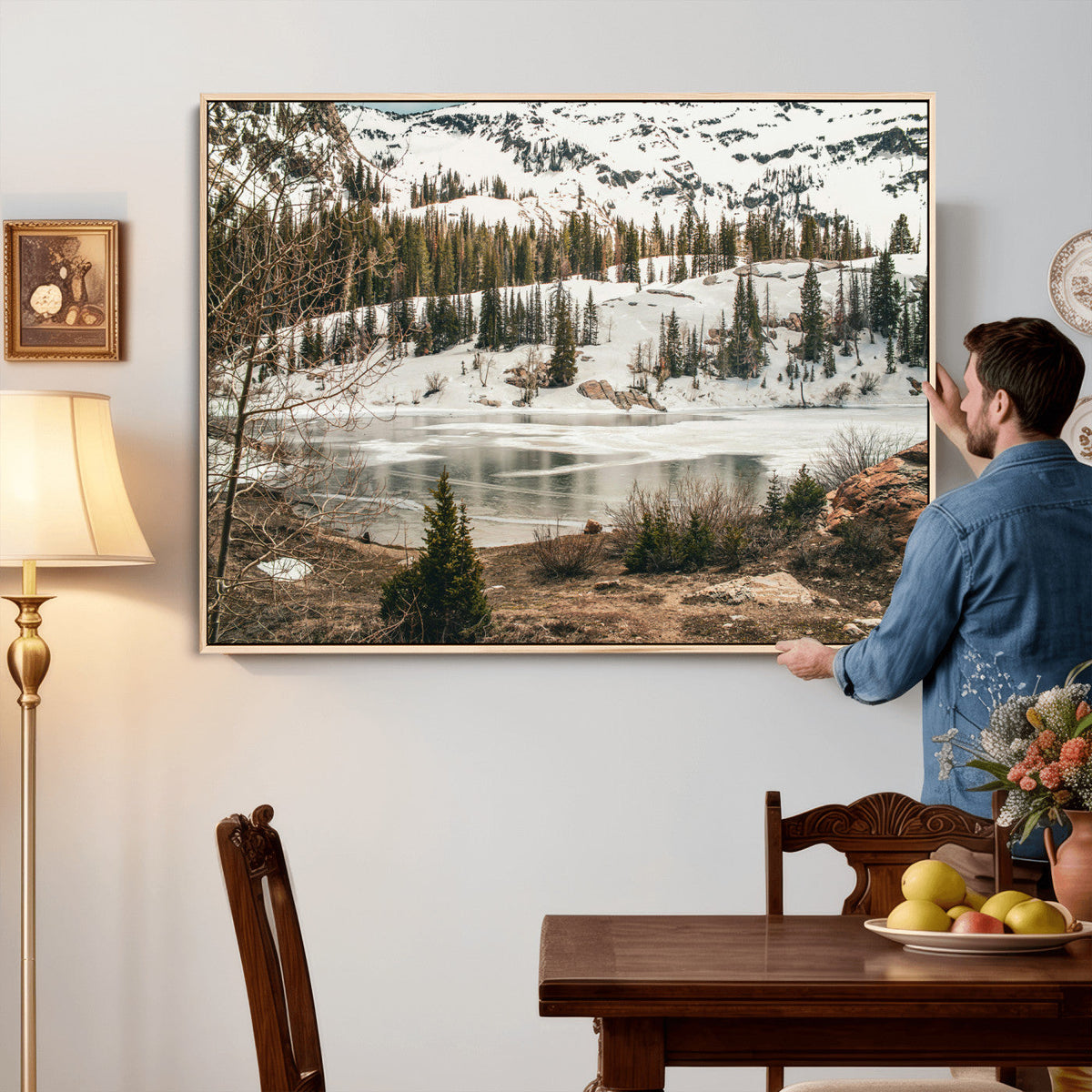 Snowy Mountain Landscape Wall Art Canvas Print, Alpine Pine