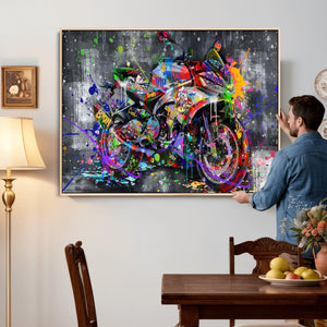 Graffiti Motorcycle Wall Art Canvas Print, Urban Street Art