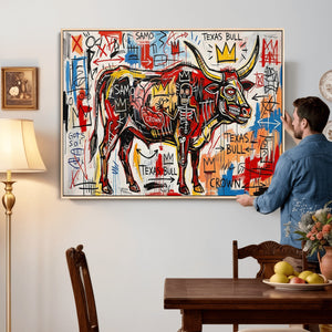 Texas Bull Wall Art Canvas Print, Abstract Graffiti Bull