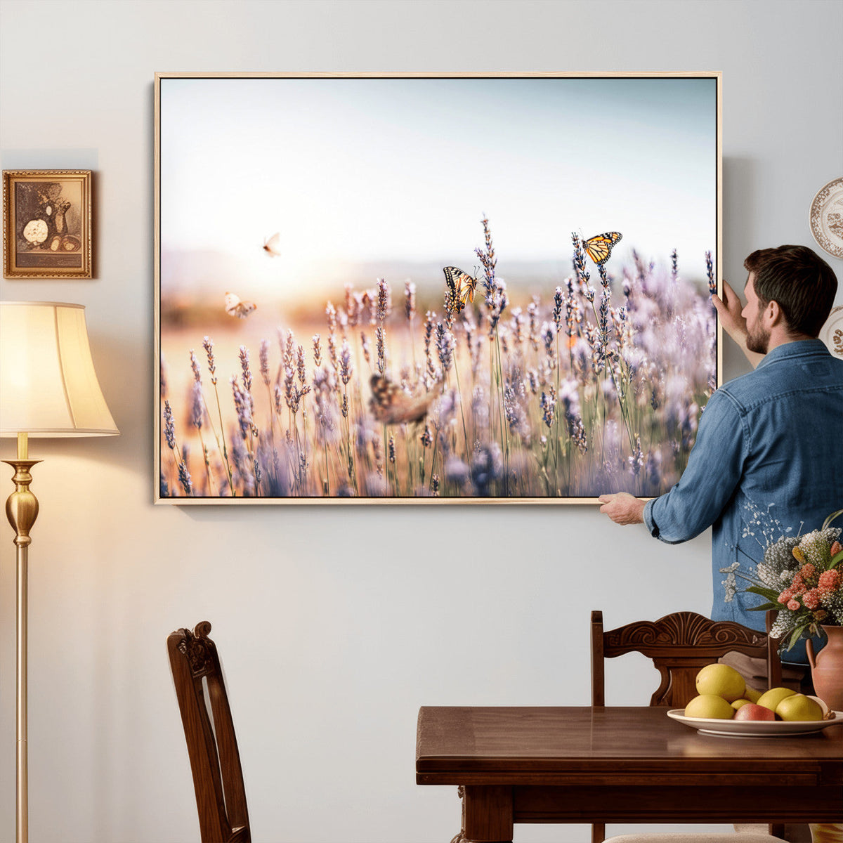 Lavender Field Wall Art Canvas Print, Butterfly Floral