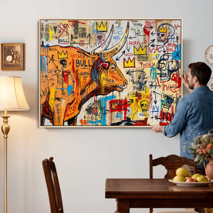 Basquiat Style Bull Graffiti Wall Art Canvas Print, Street