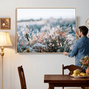 Frosted Fern Wall Art Canvas Print, Soft Winter Botanical