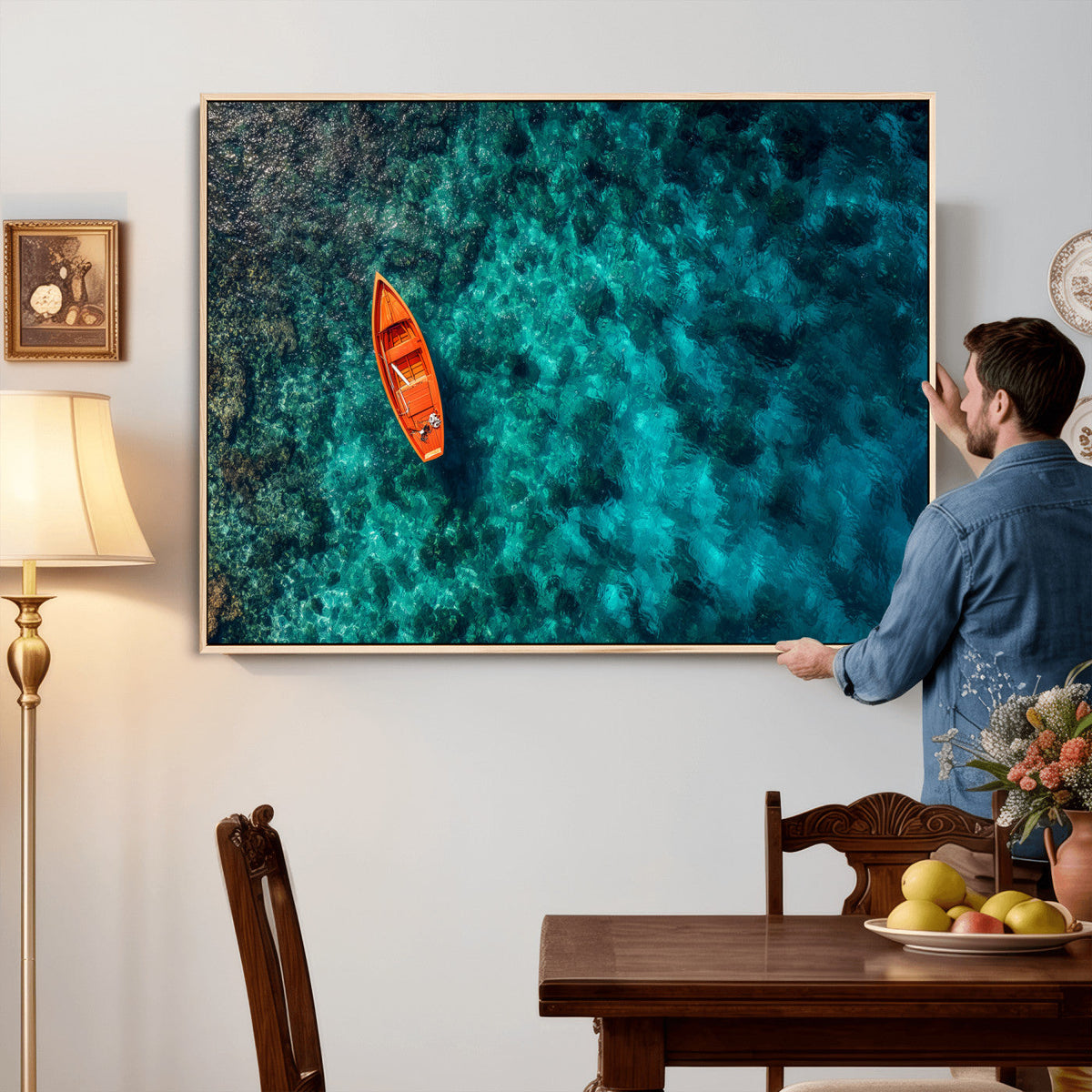 Turquoise Ocean Boat Wall Art Canvas Print