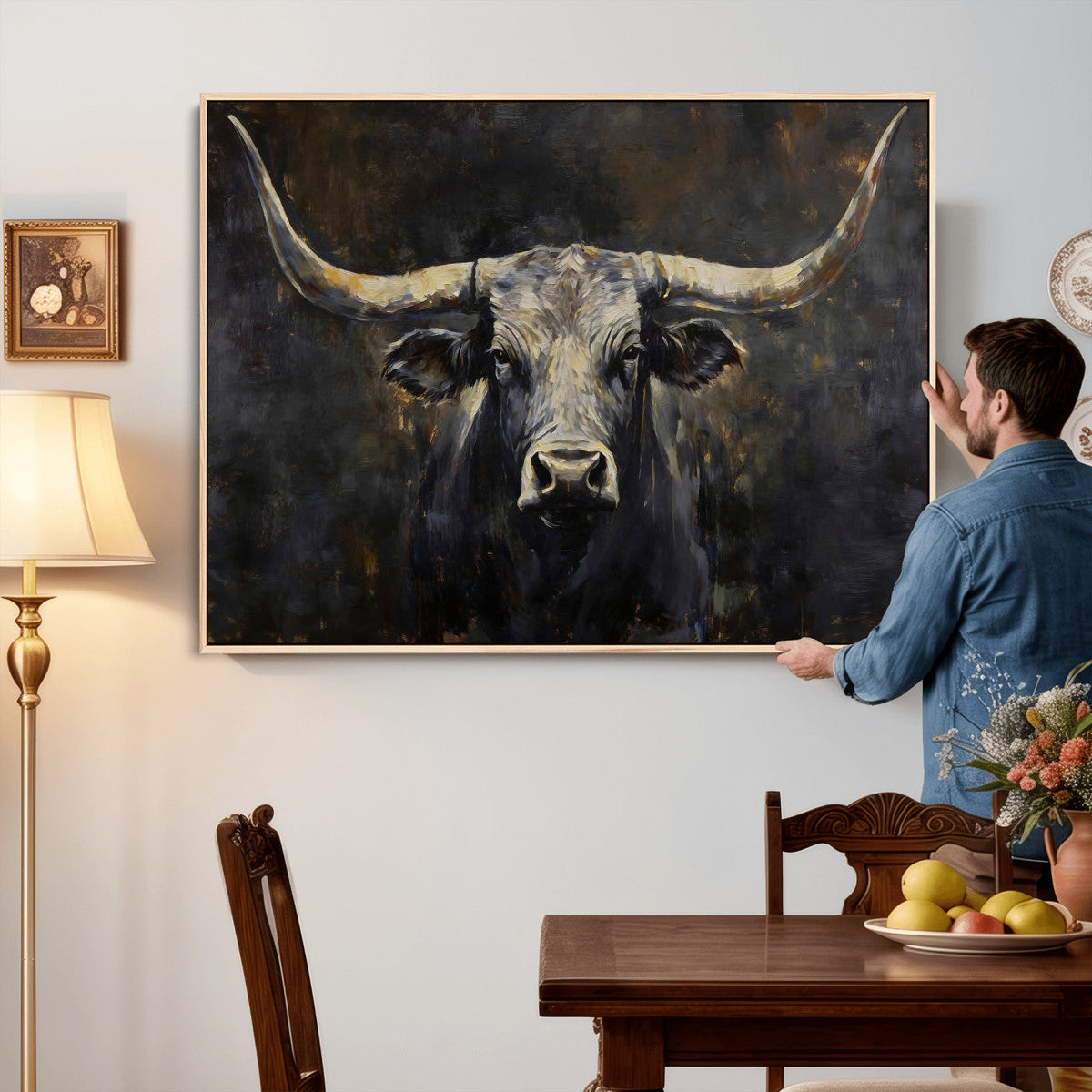 Rustic Longhorn Bull Wall Art Canvas Print – Vintage Western