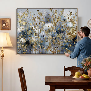 Abstract Floral Wall Art Canvas Print – Gold and Blue