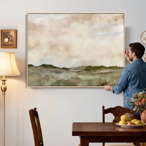 Muted Watercolor Hill Landscape Print — Beige Taupe Cloudy