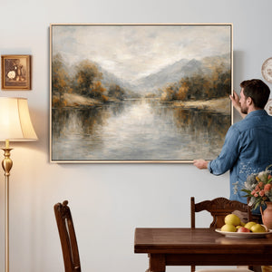 Neutral Abstract River Landscape Wall Art Canvas Print
