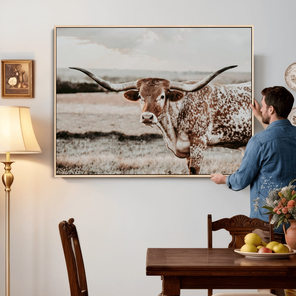Texas Longhorn Bull Rustic Wall Art Canvas Print