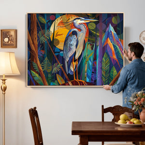 Colorful Heron Wall Art Canvas Print Tropical Bird Abstract