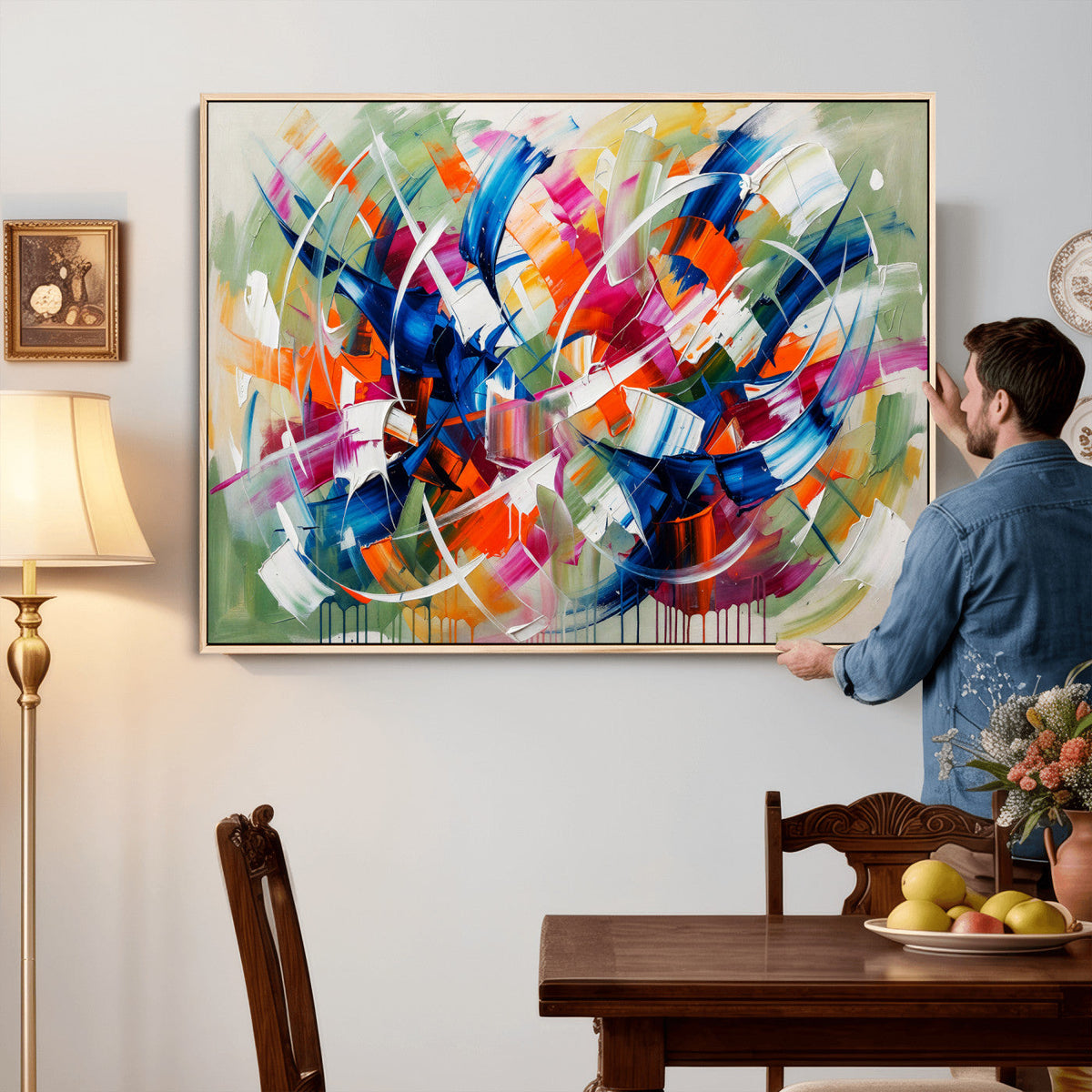 Geometric Abstract Wall Art Canvas Print, Orange Blue