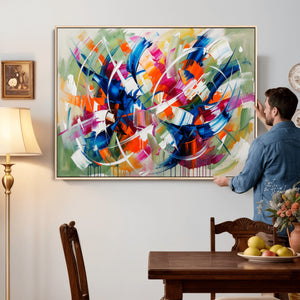 Geometric Abstract Wall Art Canvas Print, Orange Blue