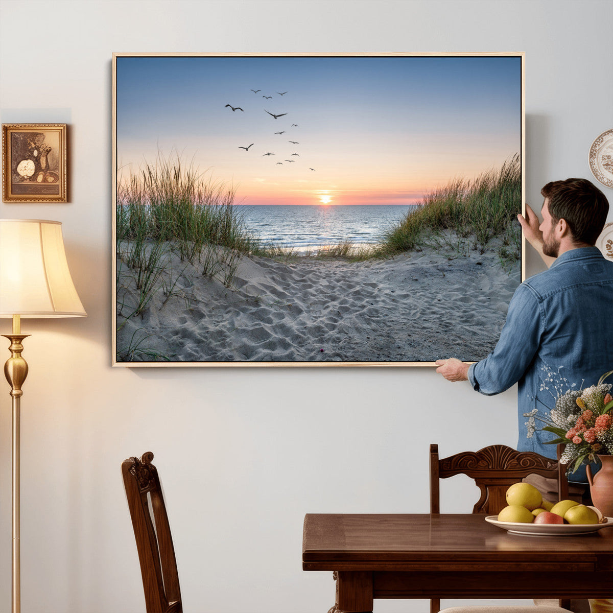 Sandy Dune Path Sunset Canvas Wall Art — Seagulls Beach