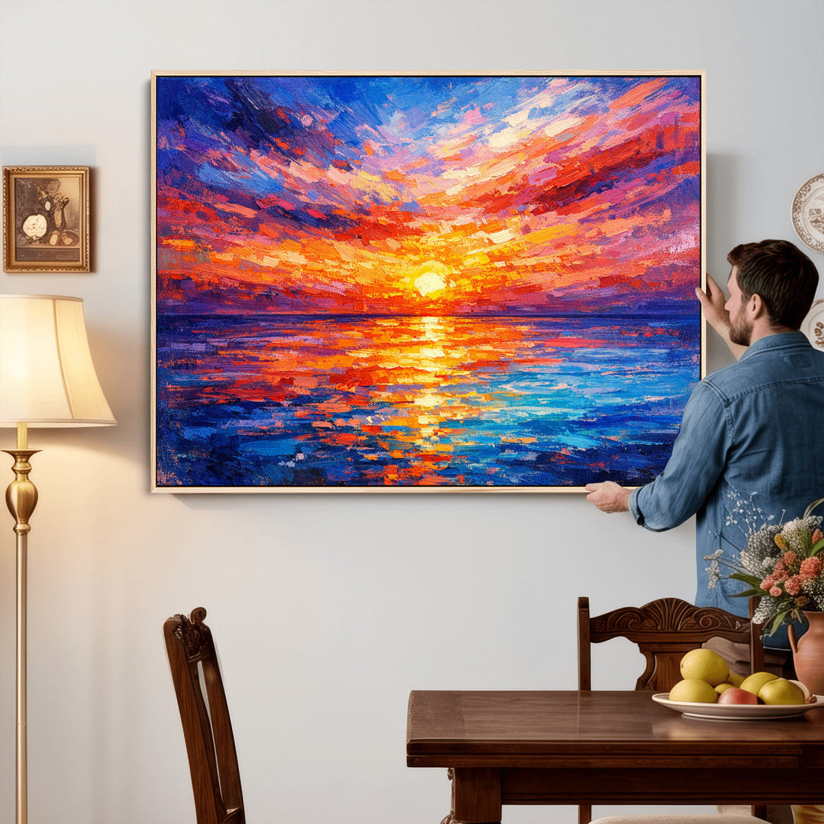 Colorful Knife Ocean Sunset Canvas — Orange Pink Teal