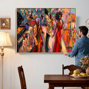 African American Jazz Singer Canvas Art — Red Dress Black