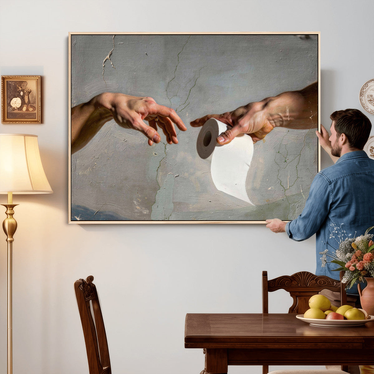 Funny Bathroom Wall Art Canvas, Creation of Toilet Paper