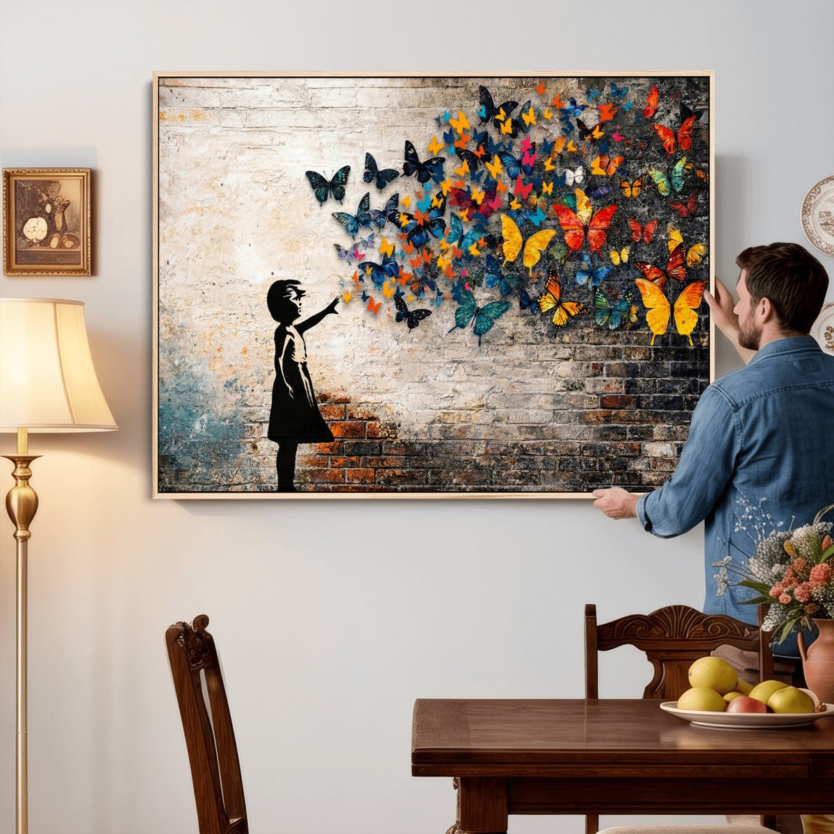 Banksy Graffiti Butterfly Girl Wall Art Canvas Print, Framed