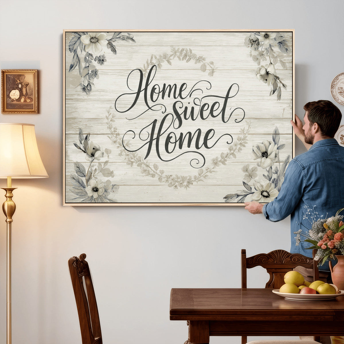 Home Sweet Home Wall Art Canvas Print, Floral Farmhouse