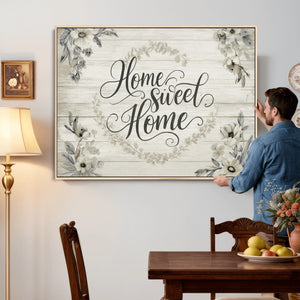 Home Sweet Home Wall Art Canvas Print, Floral Farmhouse
