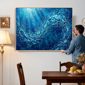 School of Fish Canvas Print | Blue Ocean Underwater Wall Art