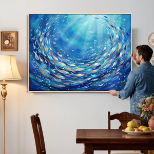 School of Fish Canvas Print | Blue Ocean Underwater Wall Art