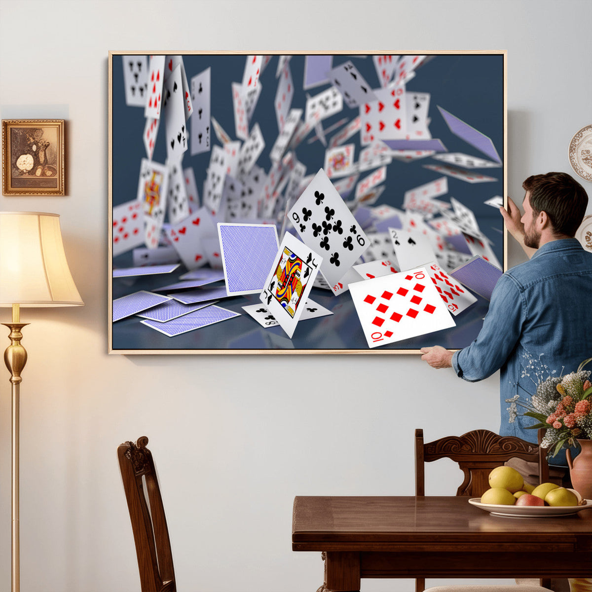 Playing Cards Canvas Wall Art | Casino Game Room Decor,