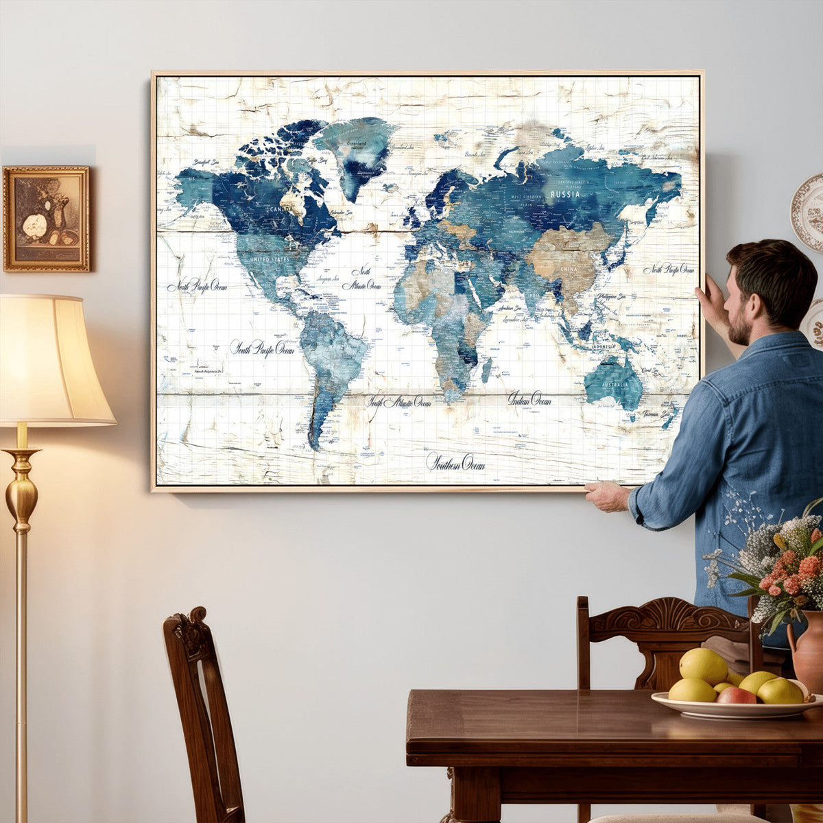 Watercolor World Map Canvas Wall Art Print – Abstract