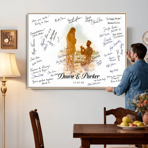 Wedding Guest Book Alternative Wall Art Canvas Print, Personalized Wedding Signature Poster, Custom Couple Photo Guestbook Canvas, Bridal Shower Reception Decor