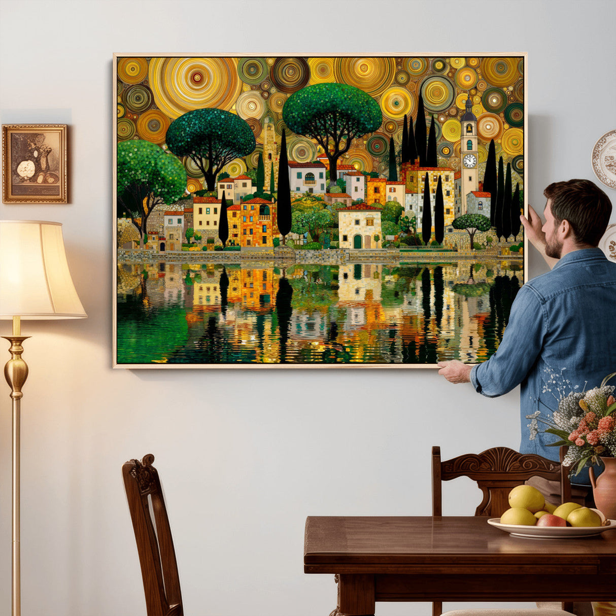 Gustav Klimt Golden Cityscape Wall Art Canvas Print,