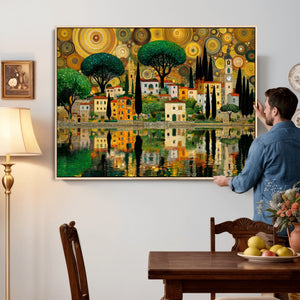 Gustav Klimt Golden Cityscape Wall Art Canvas Print,