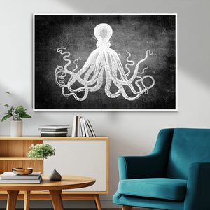 Black White Octopus Wall Art Canvas Print