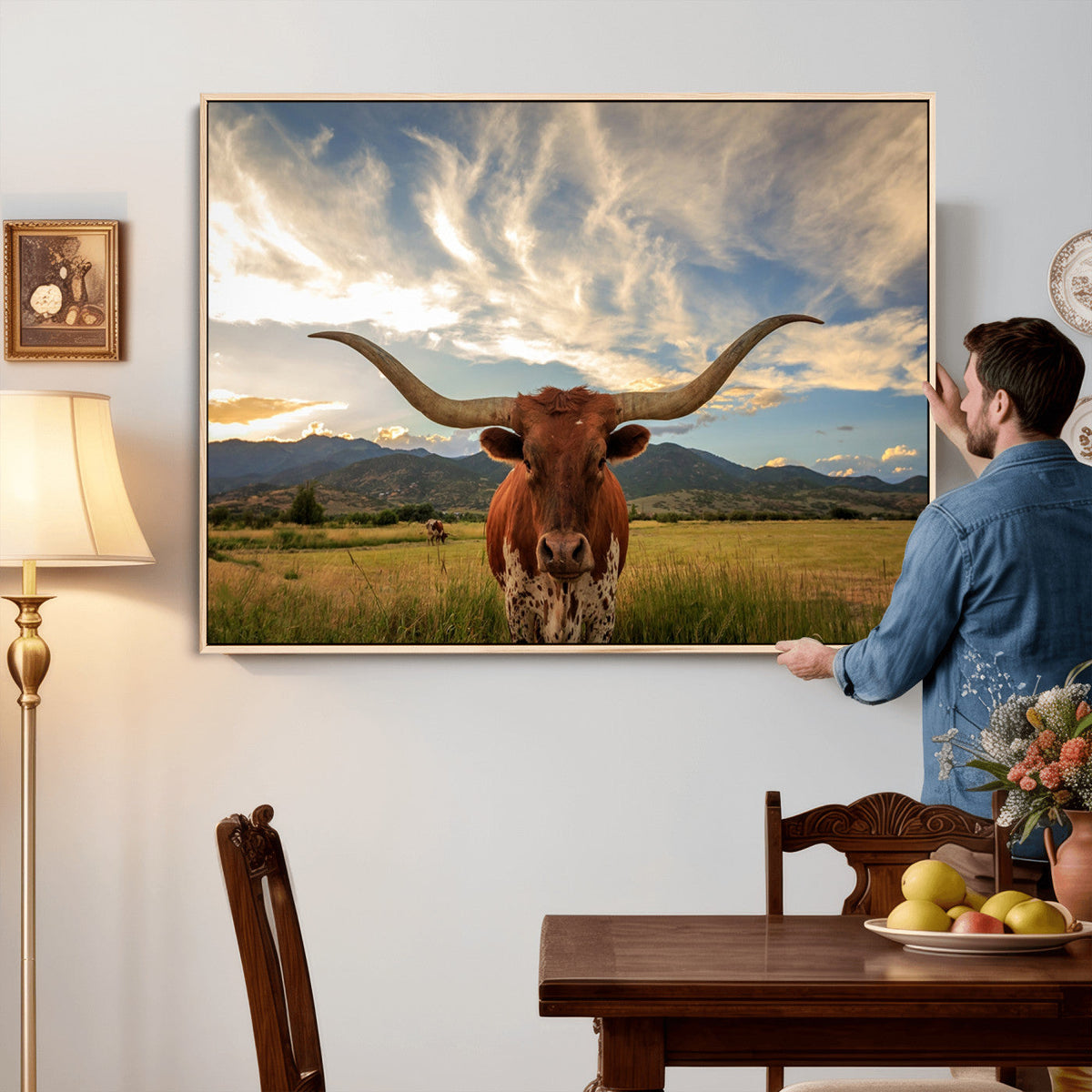 Texas Longhorn Canvas Wall Art – Majestic Triptych Animal