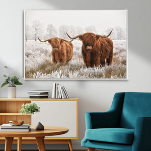 Longhorn Cattle Wall Art Canvas Print, Framed Farmhouse